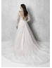 Long Sheer Sleeve Beaded Ivory Sequined Tulle Lace Wedding Dress